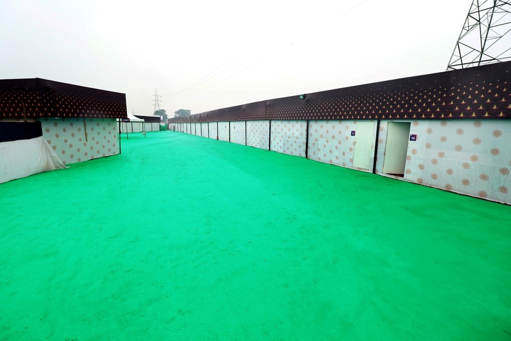 Individual tent interior with double bed
